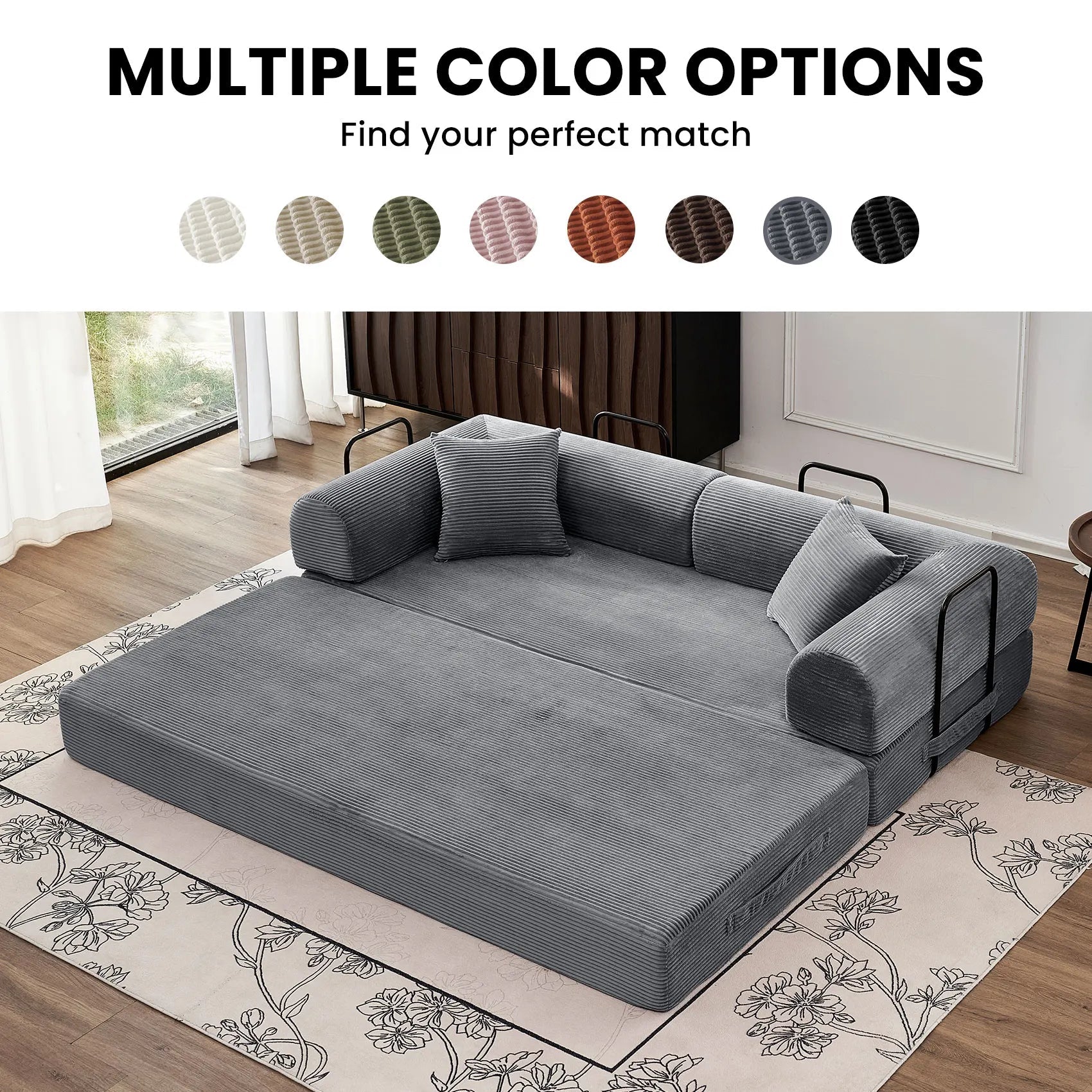 79" Convertible Corduroy Sofa Bed with Removable Armrests - Velvet Haven