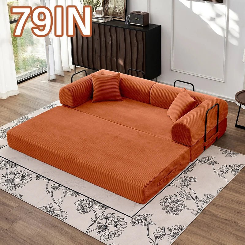 79" Convertible Corduroy Sofa Bed with Removable Armrests - Velvet Haven
