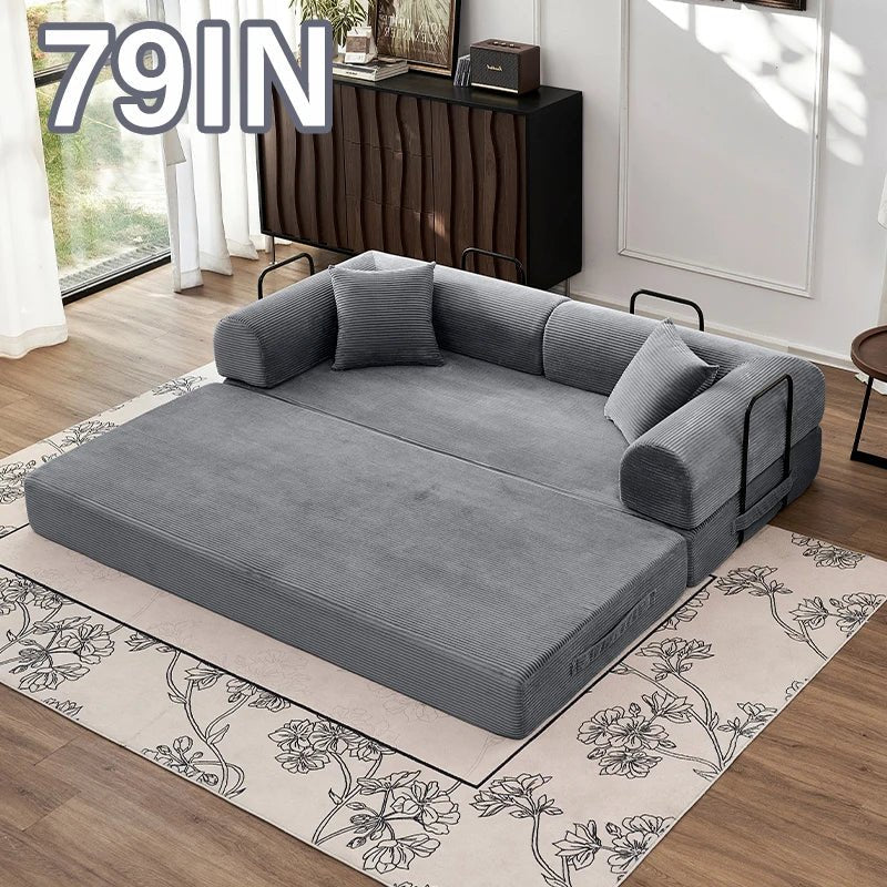 79" Convertible Corduroy Sofa Bed with Removable Armrests - Velvet Haven