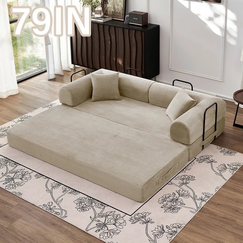 79" Convertible Corduroy Sofa Bed with Removable Armrests - Velvet Haven
