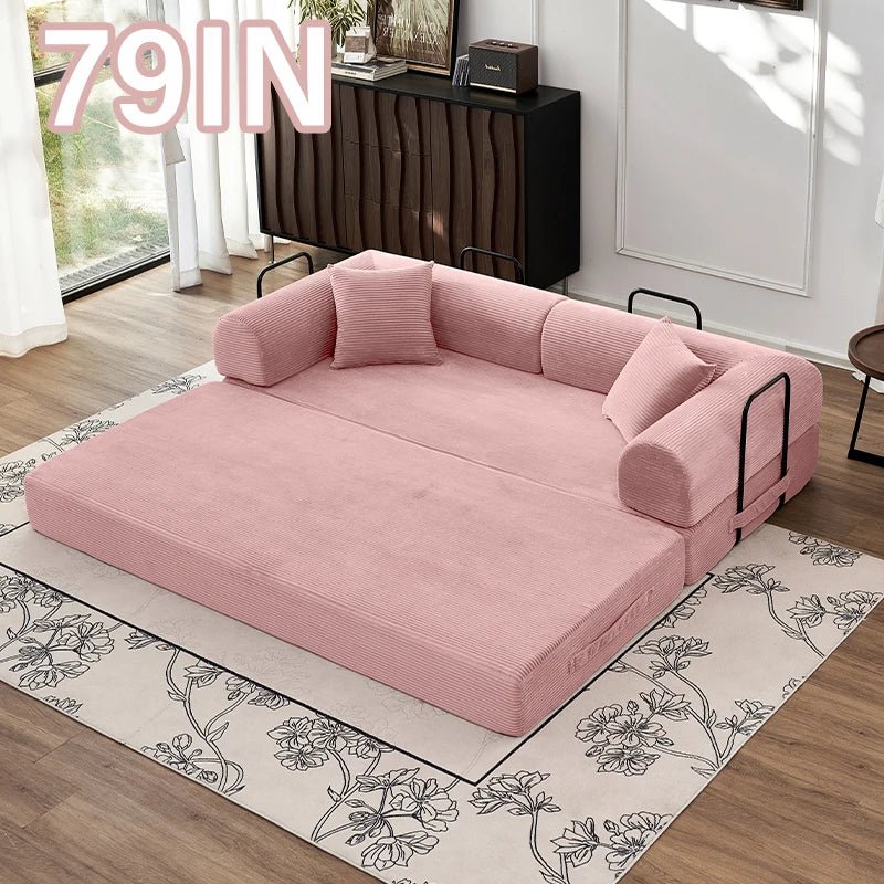79" Convertible Corduroy Sofa Bed with Removable Armrests - Velvet Haven