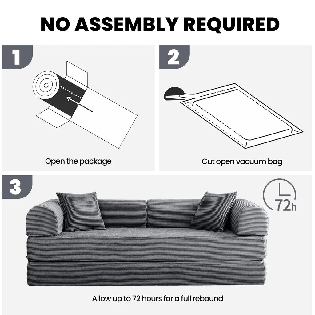 79" Convertible Corduroy Sofa Bed with Removable Armrests - Velvet Haven