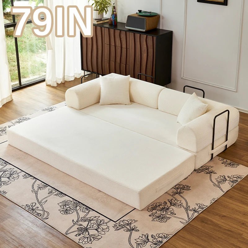 79" Convertible Corduroy Sofa Bed with Removable Armrests - Velvet Haven