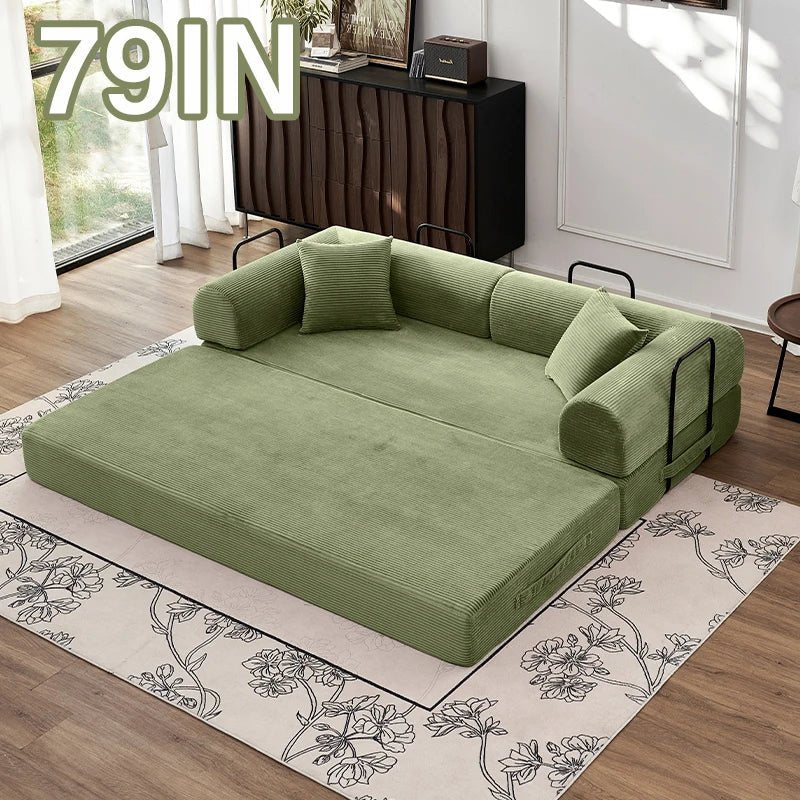 79" Convertible Corduroy Sofa Bed with Removable Armrests - Velvet Haven