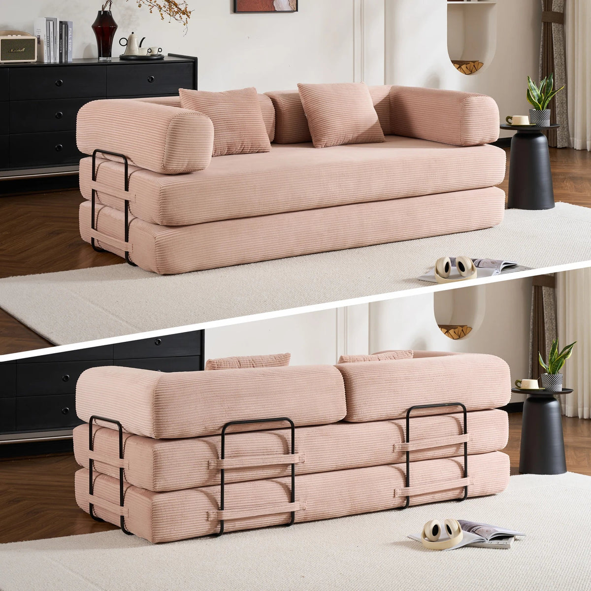 79-Inch Convertible Corduroy Sofa Bed, 5-in-1 Modular Floor Futon Couch - Velvet Haven