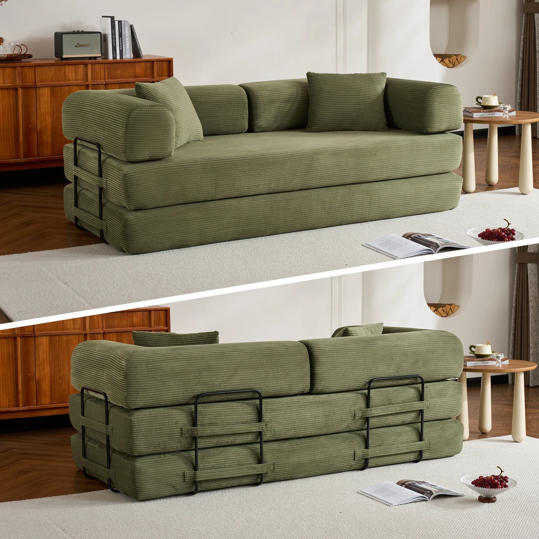 79-Inch Convertible Corduroy Sofa Bed, 5-in-1 Modular Floor Futon Couch - Velvet Haven