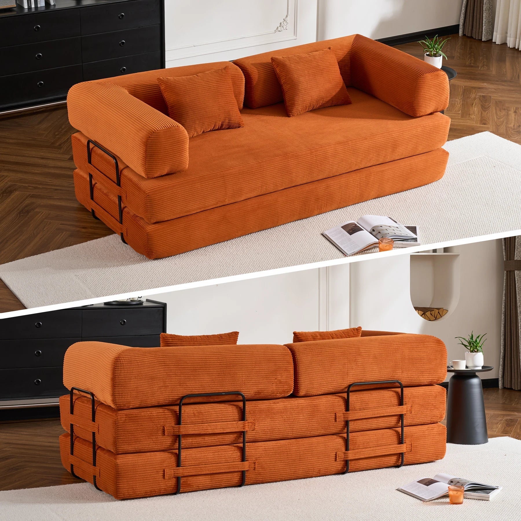 79-Inch Convertible Corduroy Sofa Bed, 5-in-1 Modular Floor Futon Couch - Velvet Haven