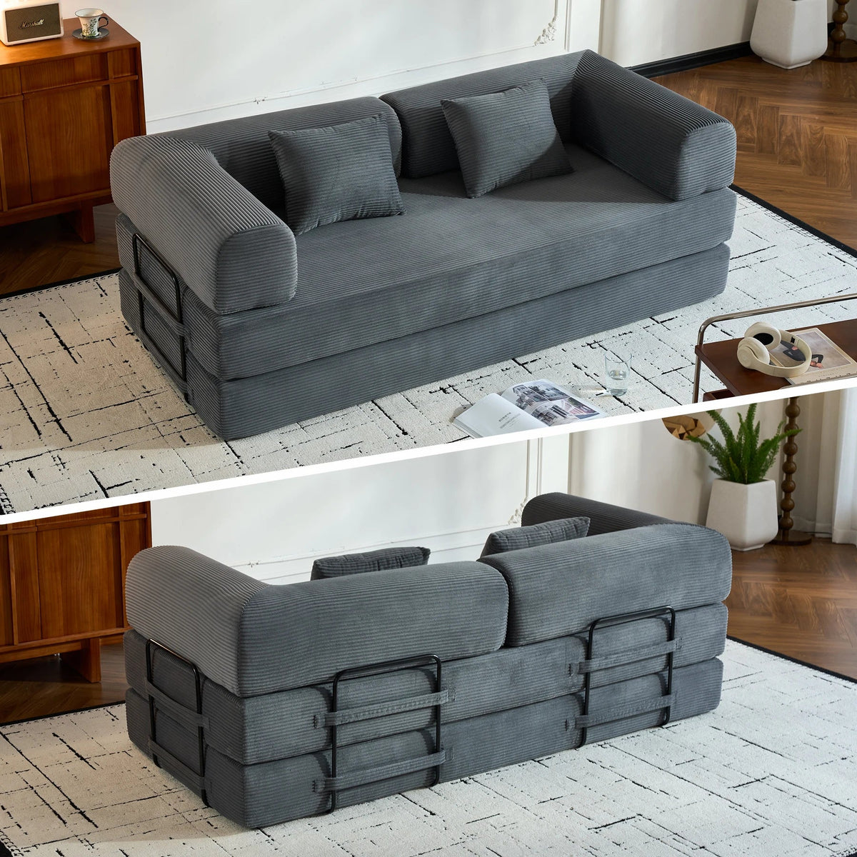 79-Inch Convertible Corduroy Sofa Bed, 5-in-1 Modular Floor Futon Couch - Velvet Haven