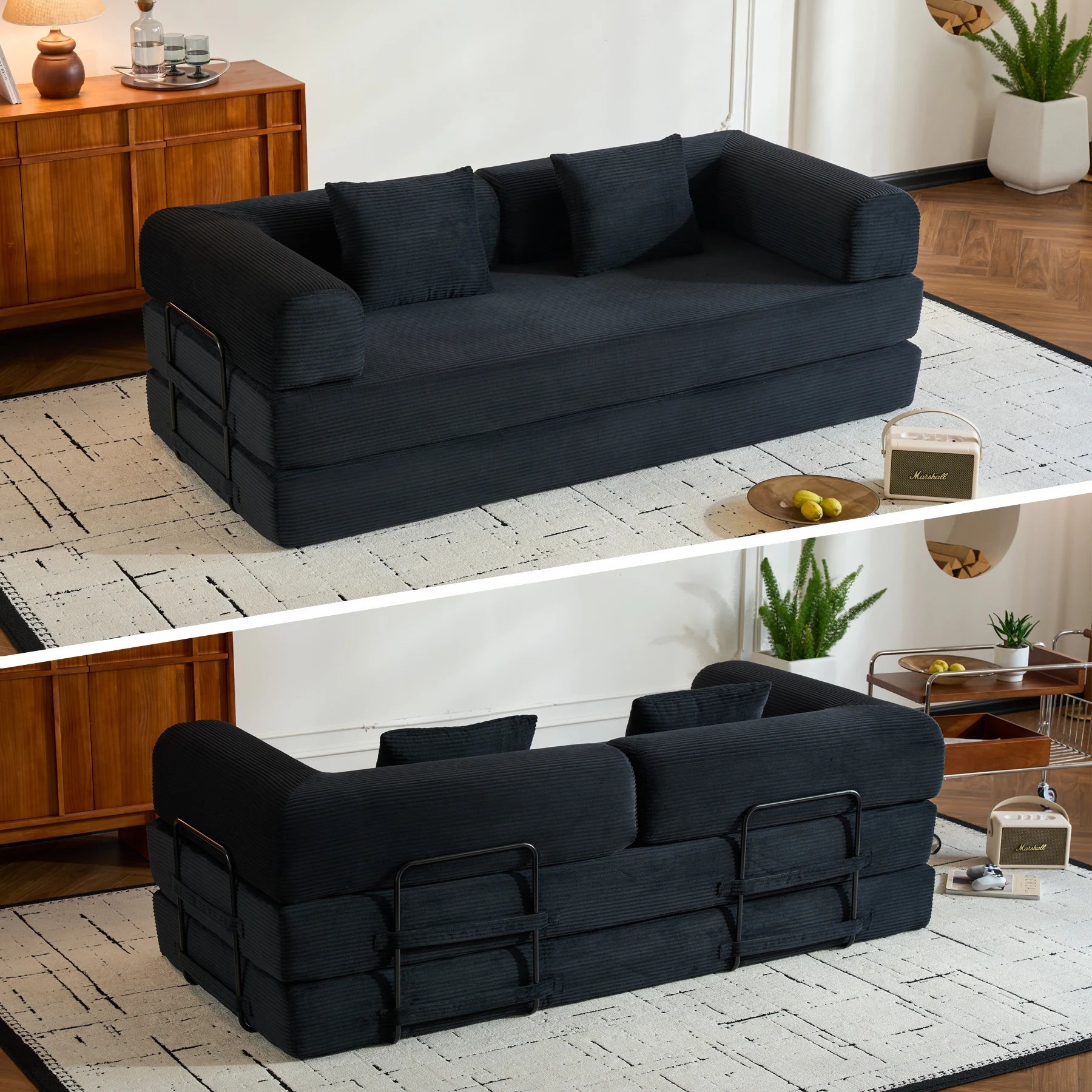 79-Inch Convertible Corduroy Sofa Bed, 5-in-1 Modular Floor Futon Couch - Velvet Haven