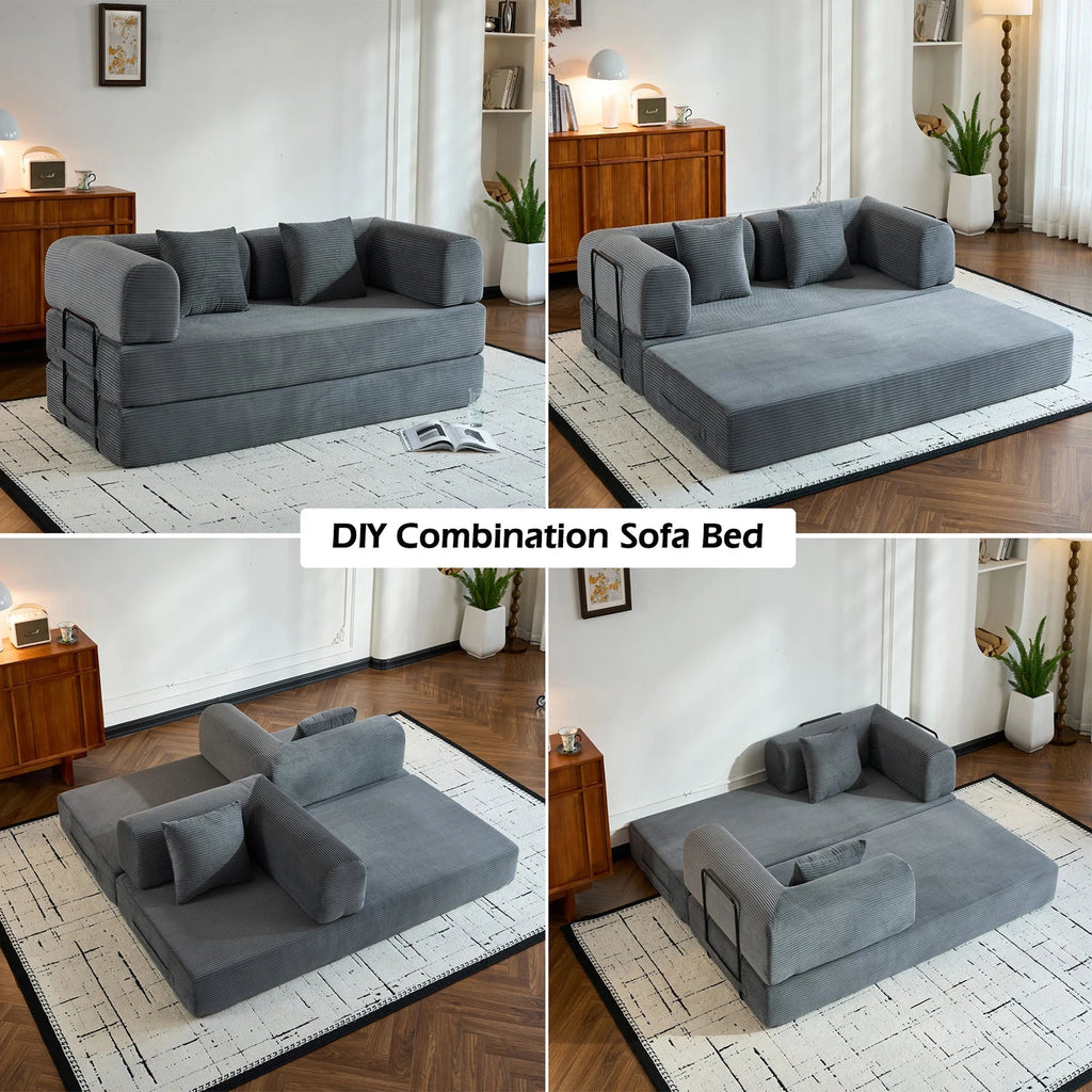 79-Inch Convertible Corduroy Sofa Bed, 5-in-1 Modular Floor Futon Couch - Velvet Haven