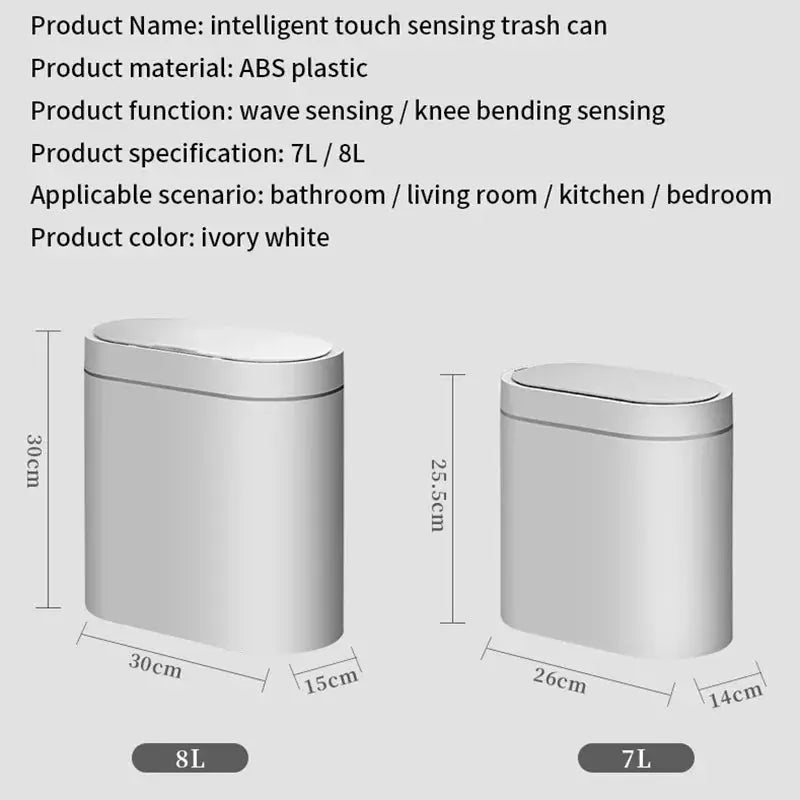 7L Automatic Bathroom Trash Can with Lid, Touchless Small Trash Can, Motion Sensor Waterproof Garbage Can for Kitchen, Bedroom - Velvet Haven