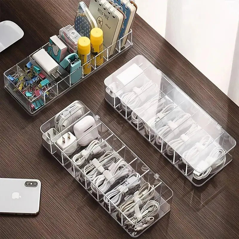 8-compartment transparent cable storage box, desk and drawer organizer, multifunctional sorting box, storage and organization - Velvet Haven