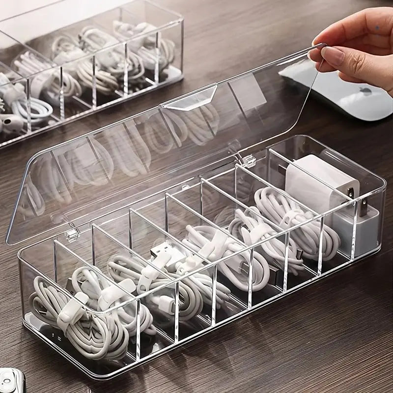 8-compartment transparent cable storage box, desk and drawer organizer, multifunctional sorting box, storage and organization - Velvet Haven