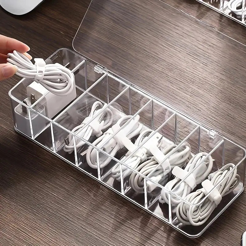 8-compartment transparent cable storage box, desk and drawer organizer, multifunctional sorting box, storage and organization - Velvet Haven