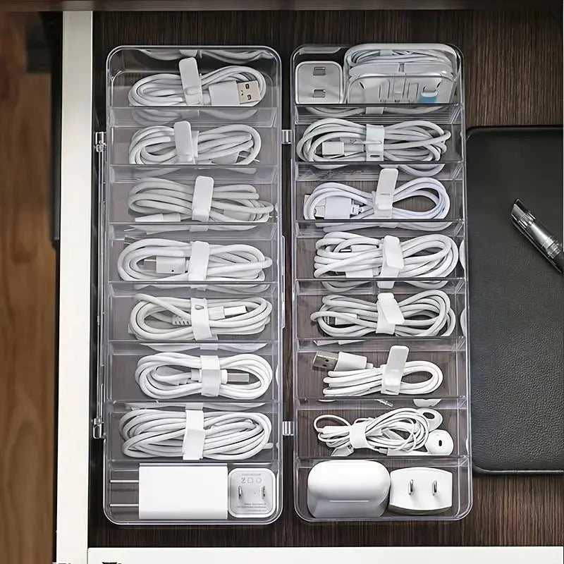 8-compartment transparent cable storage box, desk and drawer organizer, multifunctional sorting box, storage and organization - Velvet Haven