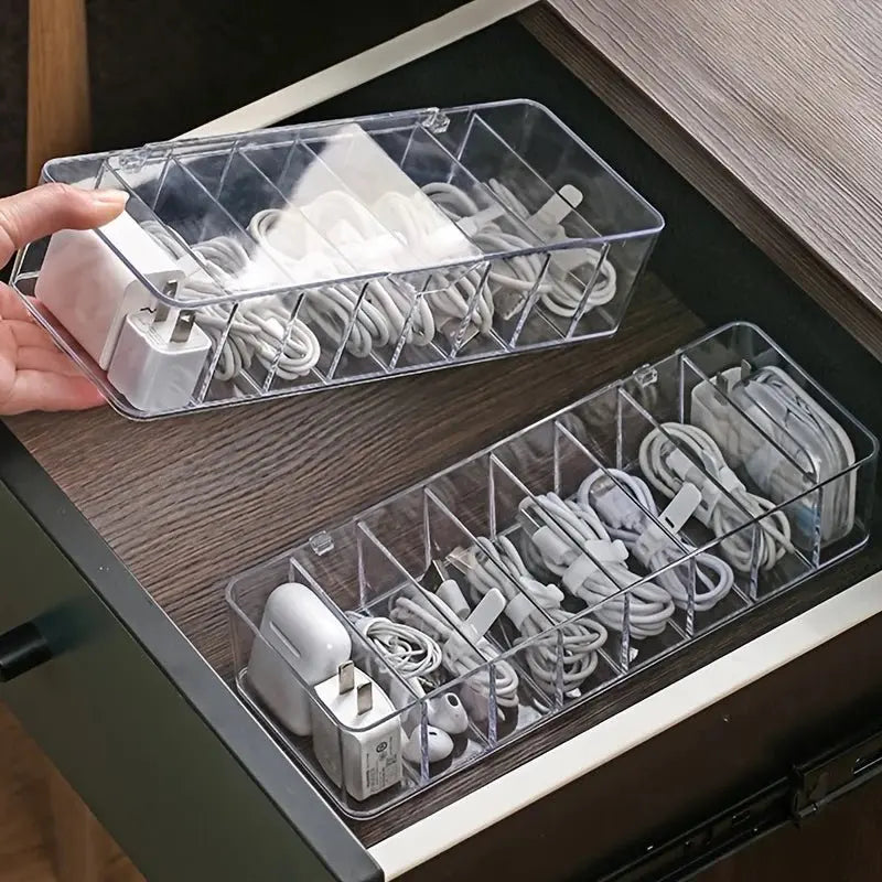8-compartment transparent cable storage box, desk and drawer organizer, multifunctional sorting box, storage and organization - Velvet Haven