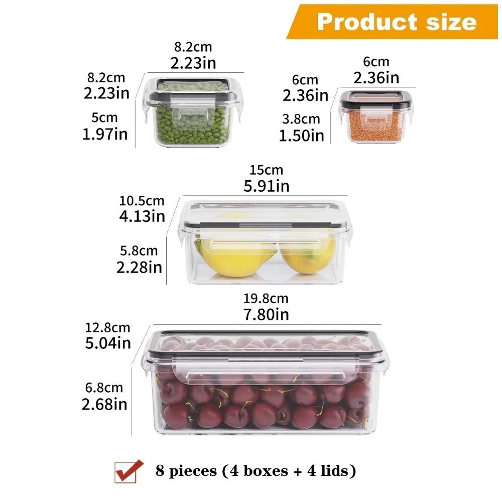 8-PC BPA-Free Airtight Food Containers with Locking Lids - Microwave/Freezer Safe PP Plastic Storage for Dry Goods/Fruit/Veggies - Velvet Haven