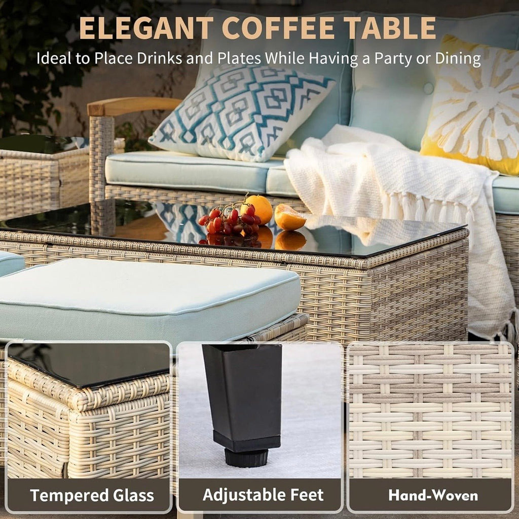 8-Piece Wicker Patio Furniture Set with Swivel Glider Chairs - Velvet Haven