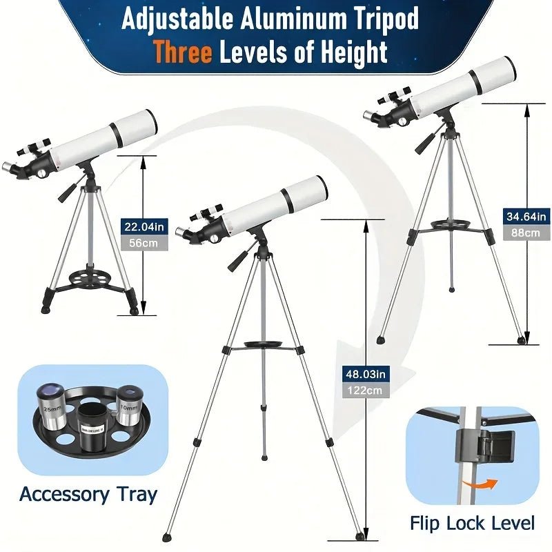 80mm Professional Astronomical Telescope – 180X Magnification for Stargazing & Moon Viewing - Velvet Haven
