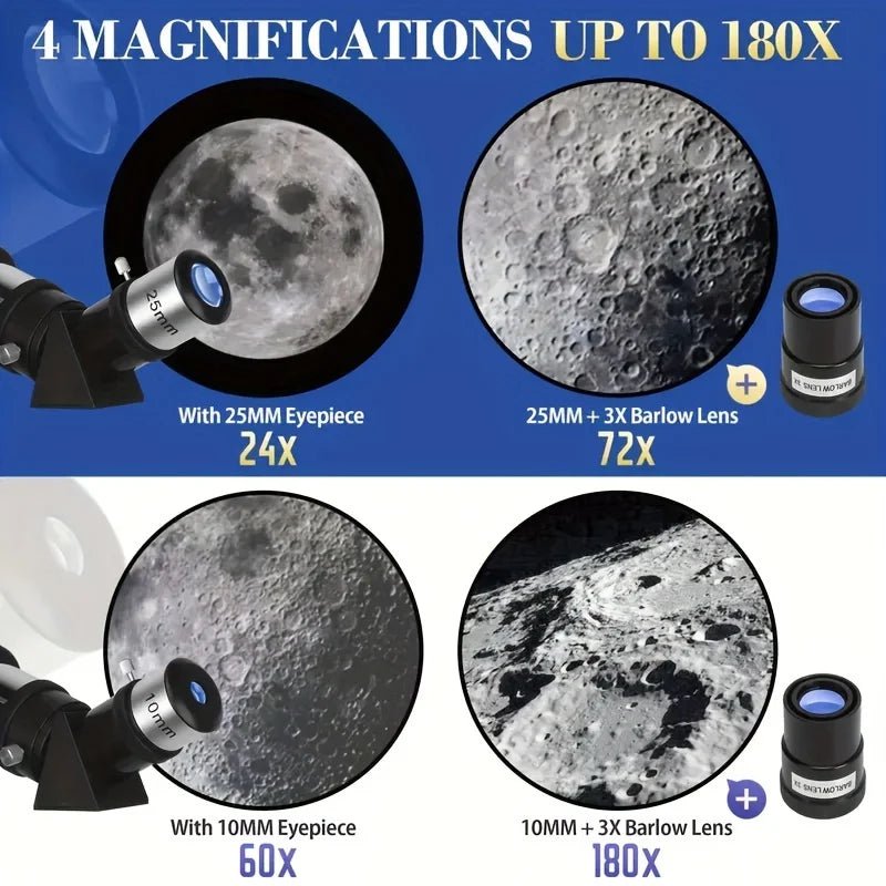 80mm Professional Astronomical Telescope – 180X Magnification for Stargazing & Moon Viewing - Velvet Haven
