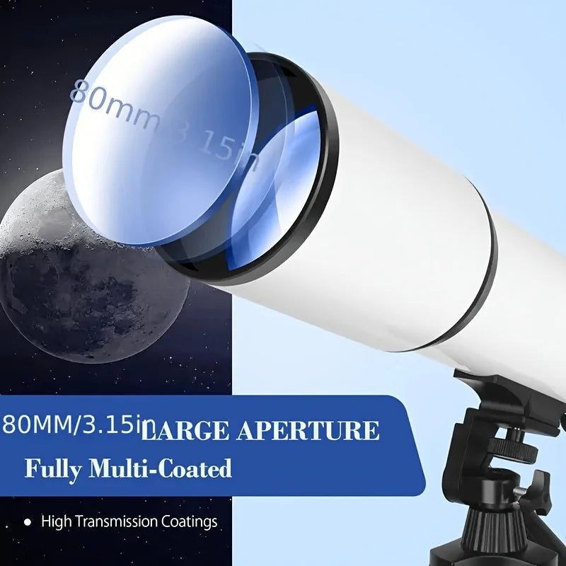 80mm Professional Astronomical Telescope – 180X Magnification for Stargazing & Moon Viewing - Velvet Haven