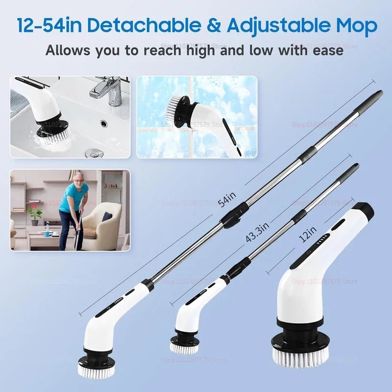 9 in 1 Electric Spin Scrubber Cordless Cleaning Brush Shower Scrubber Adjustable Extension Handle Waterproof For Tub Tile Floor - Velvet Haven