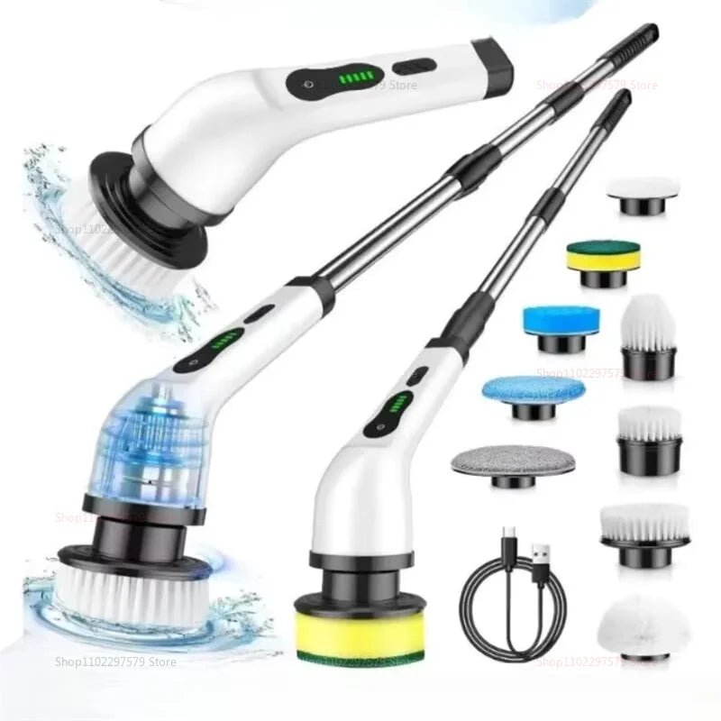 9 in 1 Electric Spin Scrubber Cordless Cleaning Brush Shower Scrubber Adjustable Extension Handle Waterproof For Tub Tile Floor - Velvet Haven