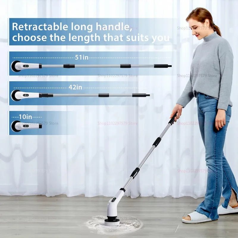 9 in 1 Electric Spin Scrubber Cordless Cleaning Brush Shower Scrubber Adjustable Extension Handle Waterproof For Tub Tile Floor - Velvet Haven