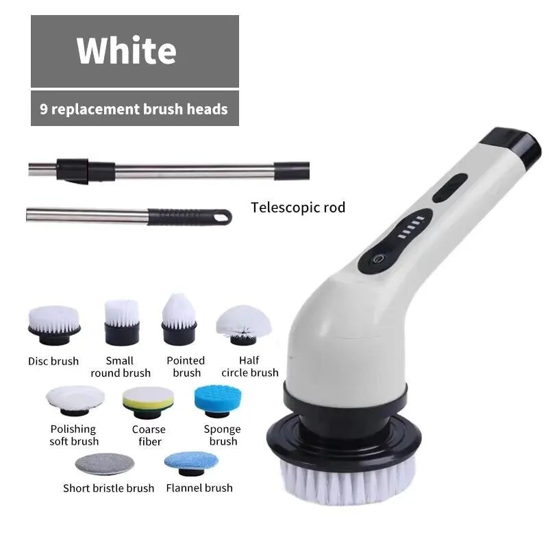 9 in 1 Electric Spin Scrubber Cordless Cleaning Brush Shower Scrubber Adjustable Extension Handle Waterproof For Tub Tile Floor - Velvet Haven