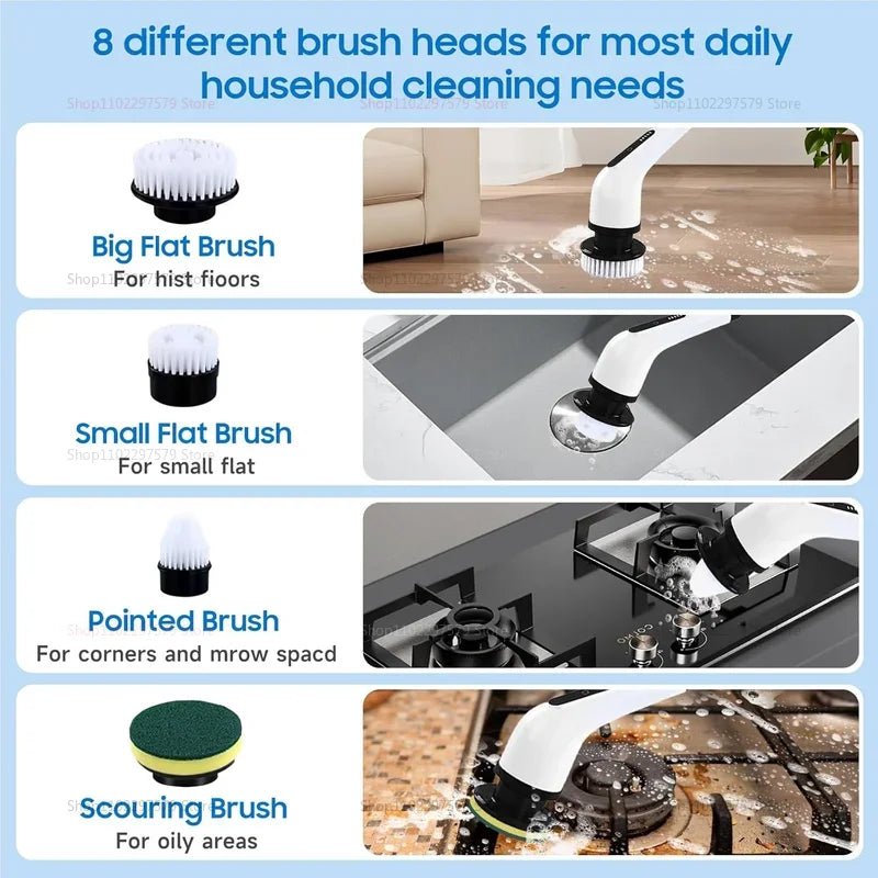 9 in 1 Electric Spin Scrubber Cordless Cleaning Brush Shower Scrubber Adjustable Extension Handle Waterproof For Tub Tile Floor - Velvet Haven