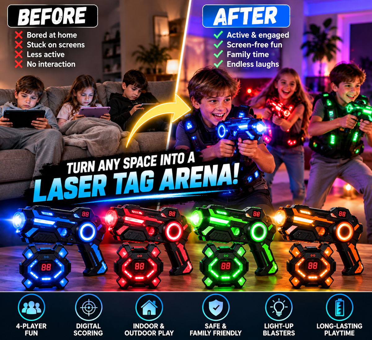 4-Player LED Laser Tag Set – Indoor & Outdoor Family Fun [Pre-Order]