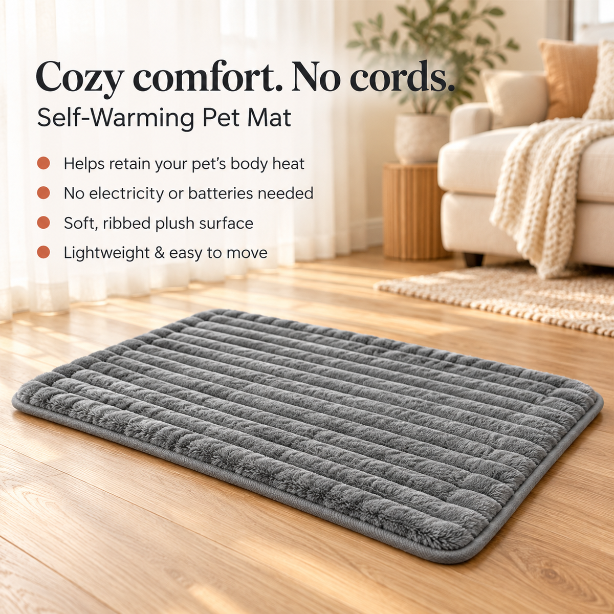 Self-Warming Cat & Dog Pet Mat - Soft Non-Slip Crate Bed
