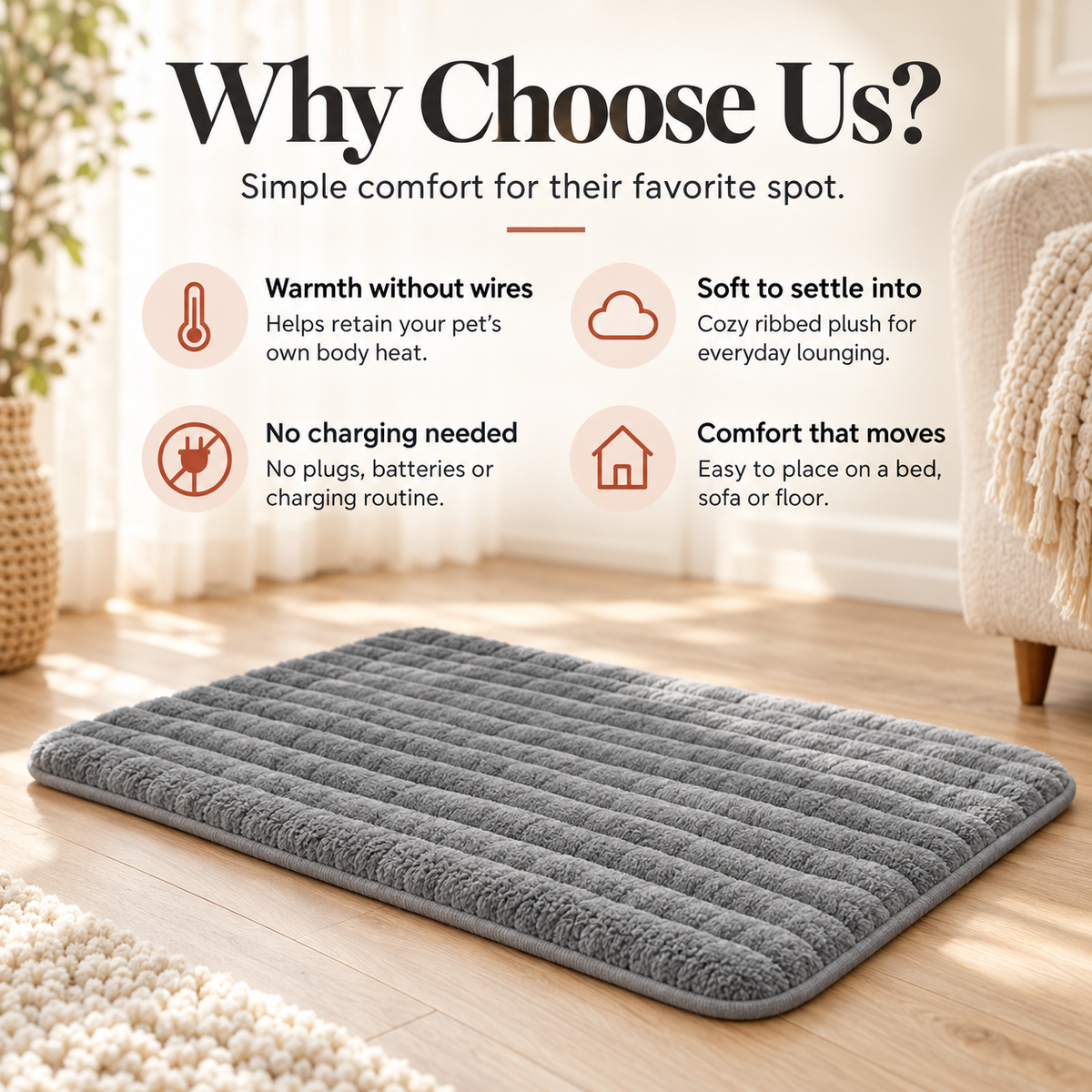 Self-Warming Cat & Dog Pet Mat - Soft Non-Slip Crate Bed