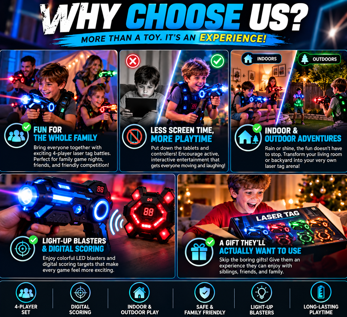 4-Player LED Laser Tag Set – Indoor & Outdoor Family Fun [Pre-Order]