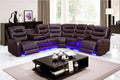 Power Recliner Sectional Sofa with LED Lighting Dark Brown