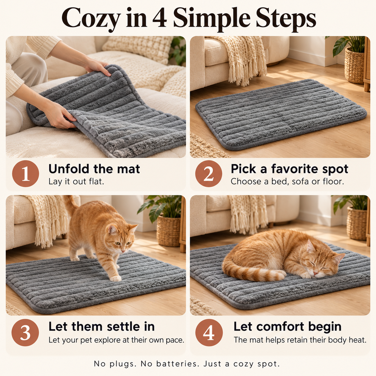 Self-Warming Cat & Dog Pet Mat - Soft Non-Slip Crate Bed