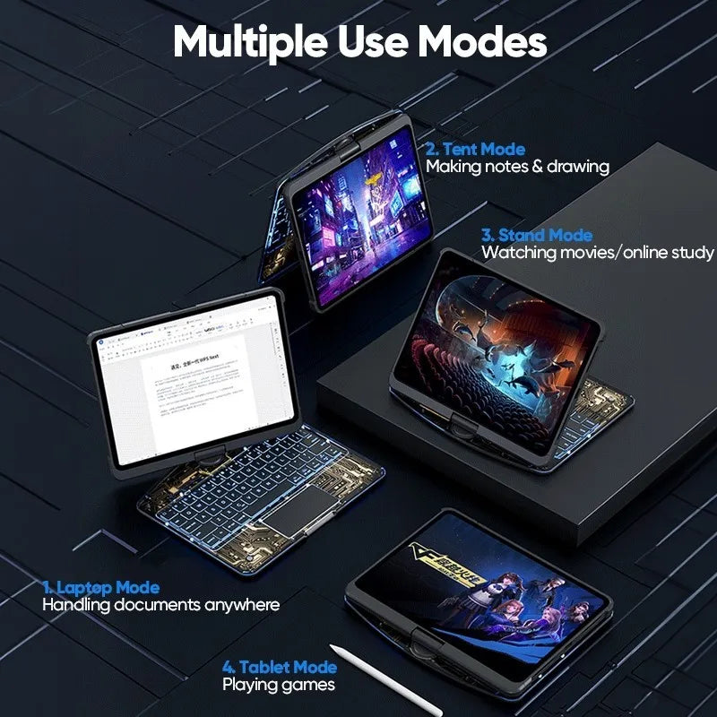 360° Rotating iPad Keyboard Case with Trackpad, Backlit Keys & Stylus Holder