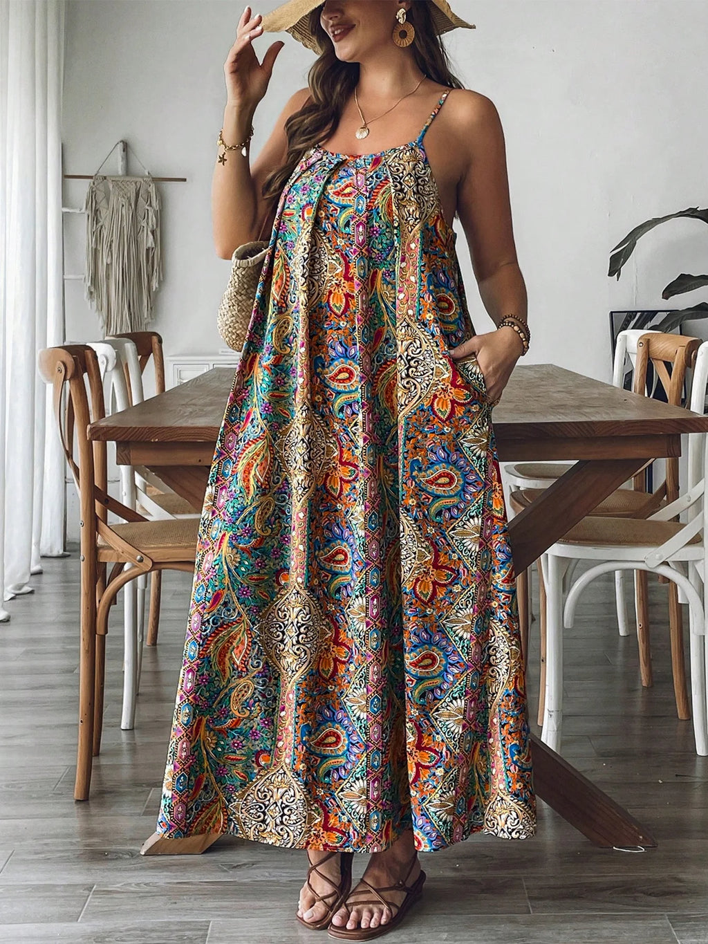 Women’s Plus Size Floral Paisley Maxi Dress – Boho-Inspired Flowy Summer Gown, Lightweight Vacation Dress for Beach Days, Cruises & Casual Elegance