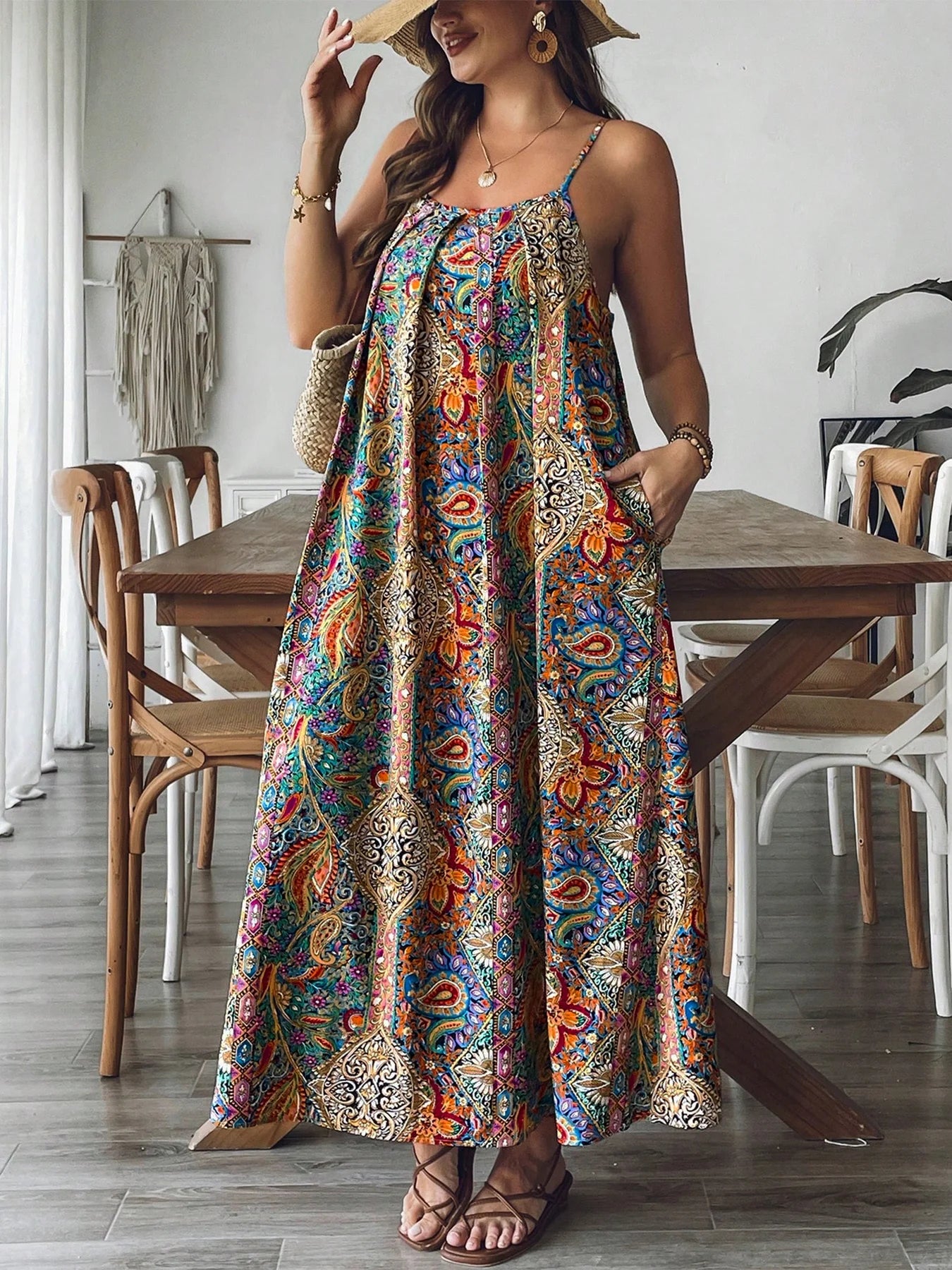 Women’s Plus Size Floral Paisley Maxi Dress – Boho-Inspired Flowy Summer Gown, Lightweight Vacation Dress for Beach Days, Cruises & Casual Elegance