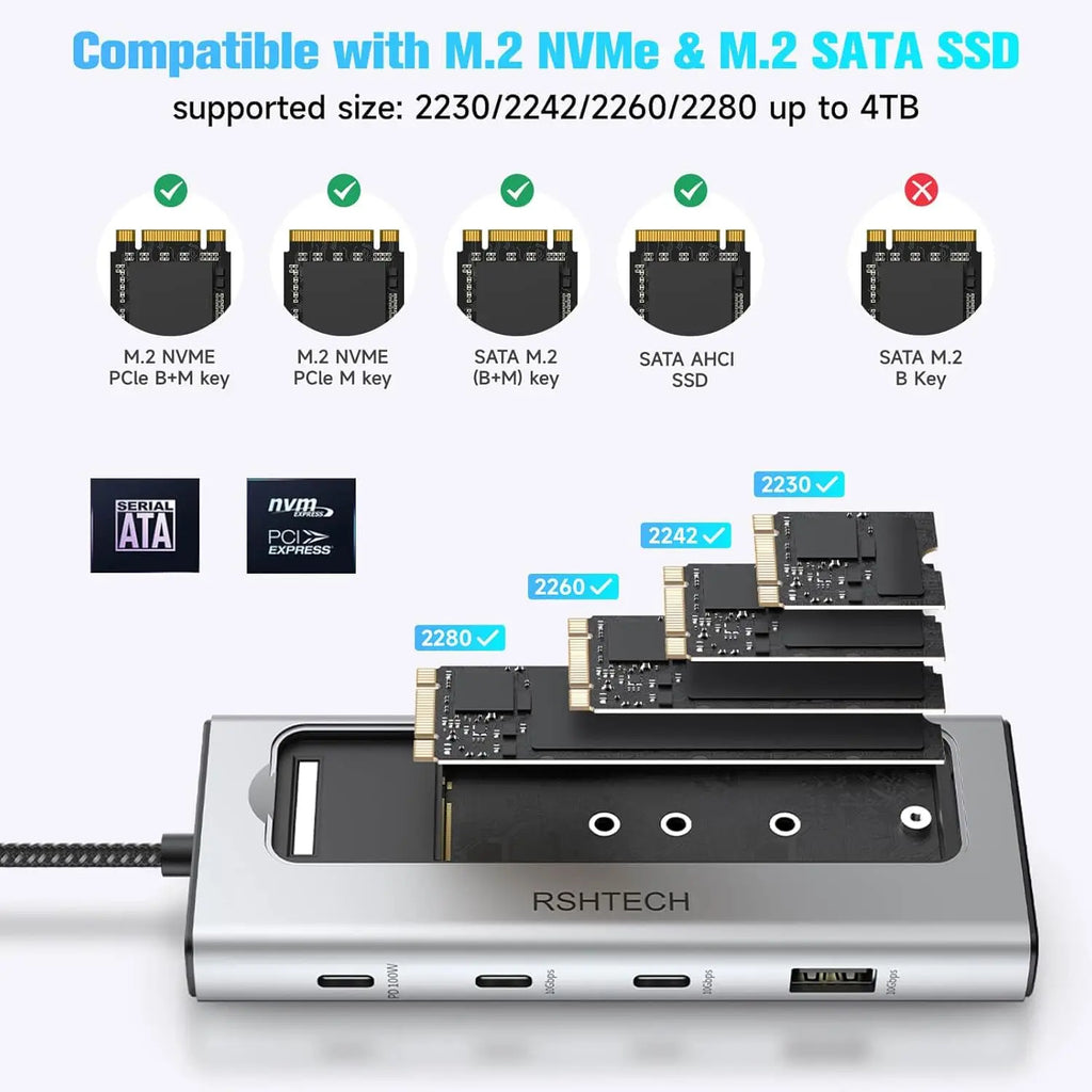 RSHTECH 5-in-1 USB-C Hub with M.2 NVMe/SATA SSD Enclosure
