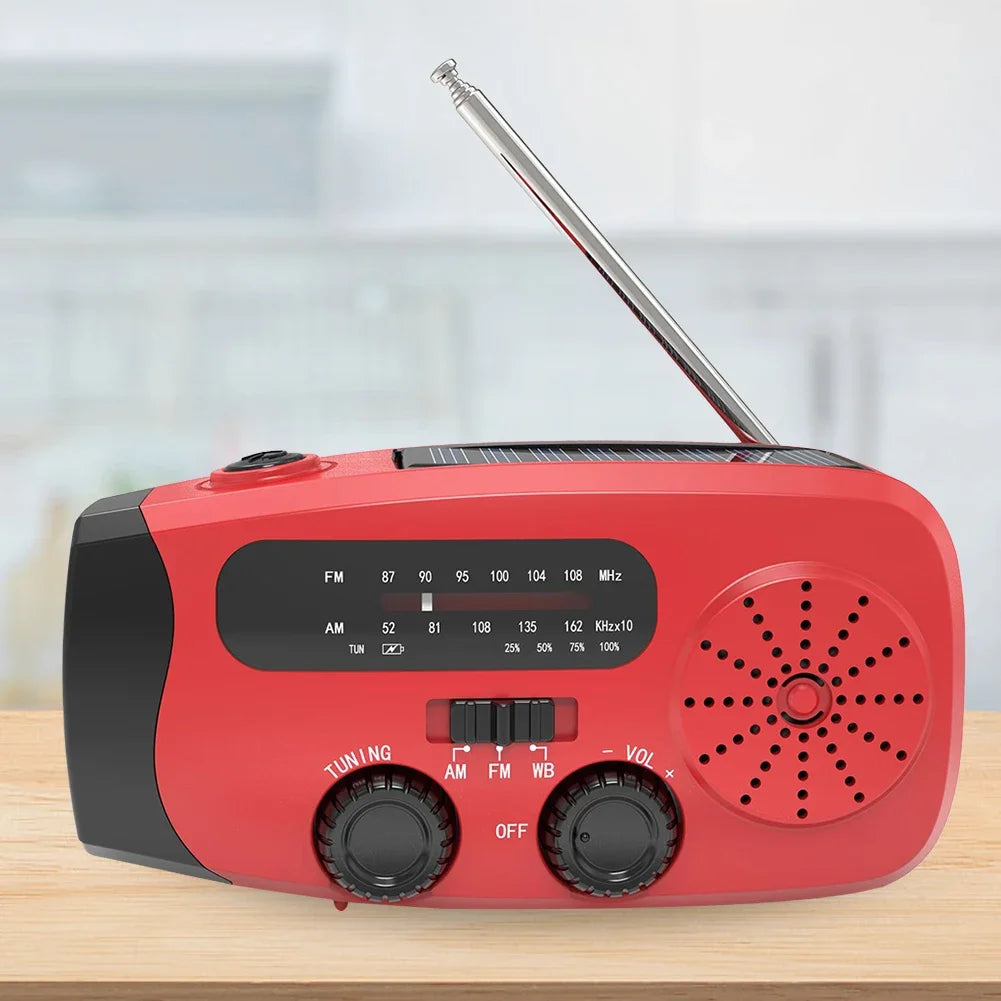 Portable Emergency Crank Radio FM/AM/WB Weather Radio with LED Flashlight Multifunctional Solar Power Radio for Outdoor Survival