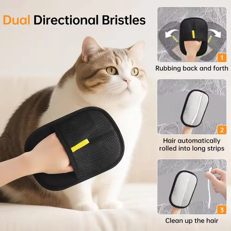 Double-Sided Reusable Pet Hair Remover Glove for Dogs & Cats