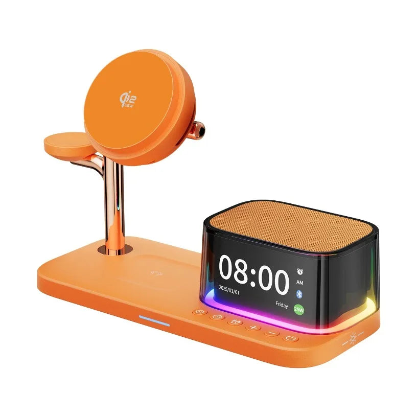 Qi2 25W 5 in 1 Magnetic Wireless Charger Stand with Speaker 25W Fast Charging for Iphone 17 16 15 Pro Max, Airpods,iwatch