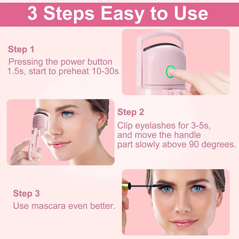 USB Rechargeable Heated Eyelash Curler - White or Pink