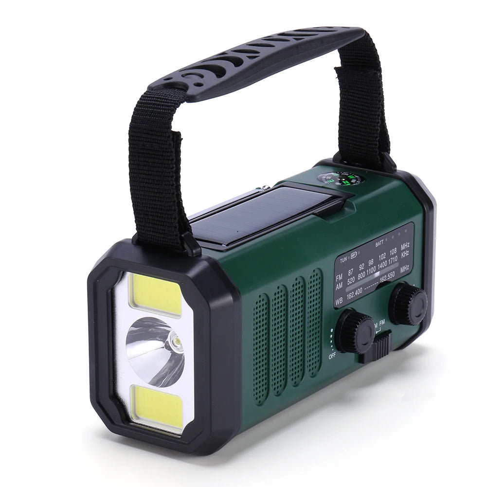 LED Emergency Power Bank AM/FM/WB 10000mAh Hand Crank Radio Flashlight Reading Lamp Emergency Radio Handcrank Solar with Compass