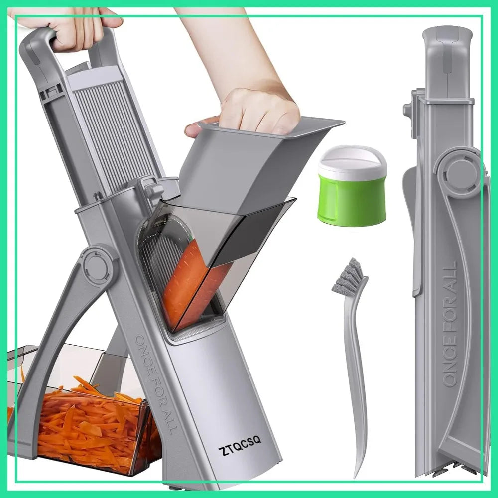 Mandoline Slicer for Kitchen, Adjustable Thickness, Spiralizer & Veggie Slicer, Detachable Blade, Cleaning Brush