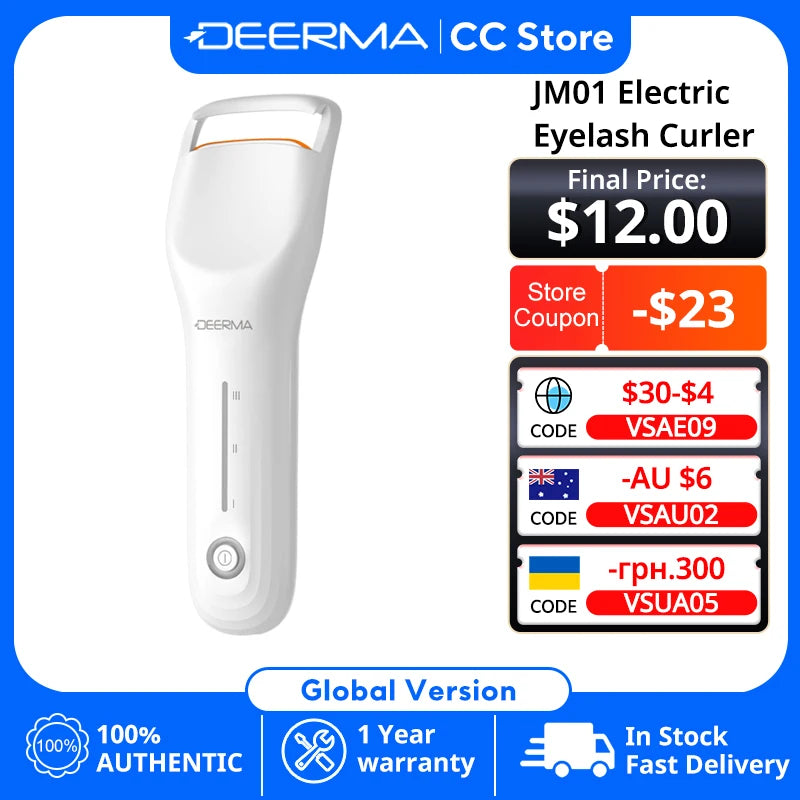 Deerma JM01 Electric Heated Eyelash Curler,3 Temp Level Bionic Lash Curler,3s Quick Heat 12H Long Last Curl Anti-Scald Portable