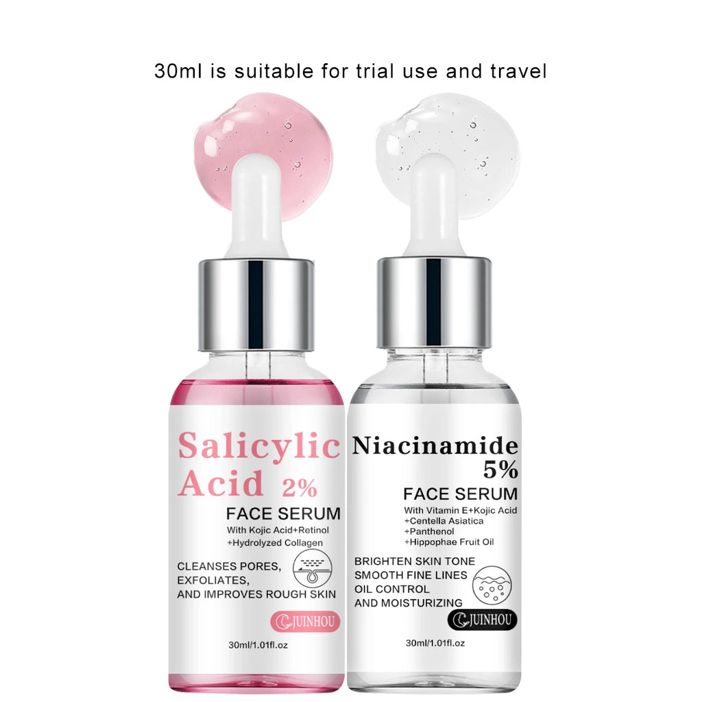 JUINHOU 2pcsFacial Serum 5% Niacinamide Glow 2% Salicylic Acid Peel Oil Control Refining Pores Anti Dullness Daily Facial Care