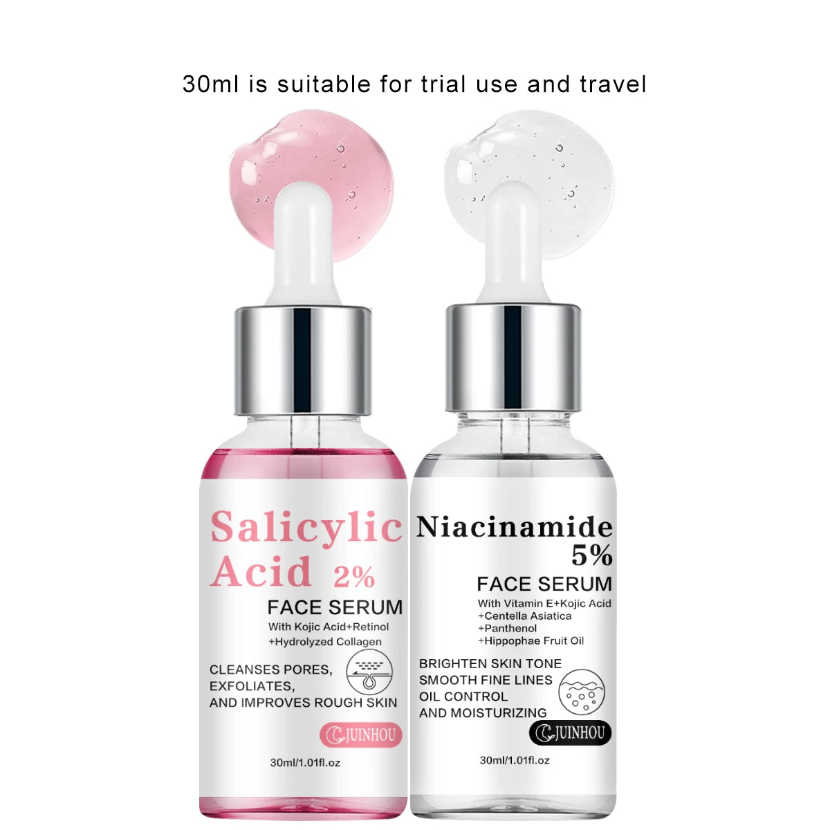 JUINHOU 2pcsFacial Serum 5% Niacinamide Glow 2% Salicylic Acid Peel Oil Control Refining Pores Anti Dullness Daily Facial Care
