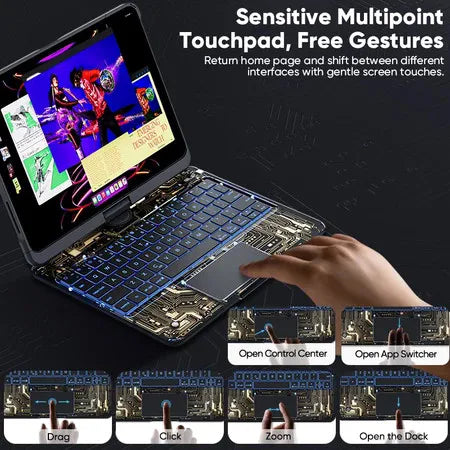 360° Rotating iPad Keyboard Case with Trackpad, Backlit Keys & Stylus Holder